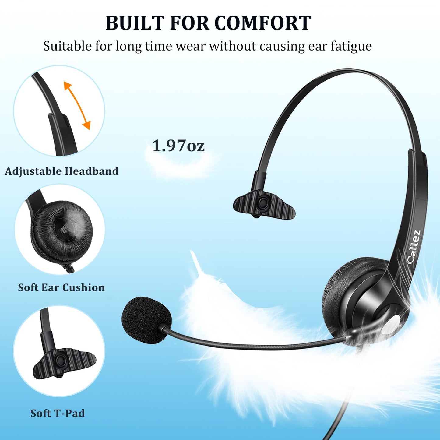 Callez 2.5mm Telephone Headset with Noise Cancelling Mic & Mute Switch Office Phone Headset Compatible with Panasonic VTech AT&T ML17929 Cisco SPA