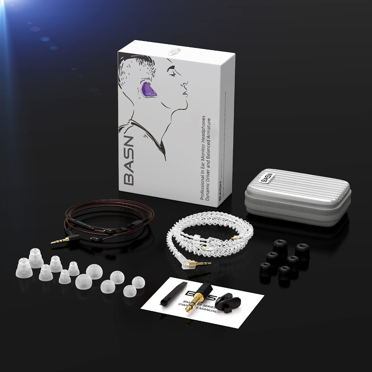BASN Bmaster Triple Drivers in Ear Monitor Headphone with Two Detachable Cables Fit in Ear Suitable for Audio Engineer, Musician (Purple)