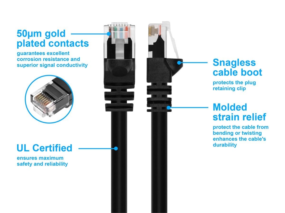 Monoprice Cat6 Ethernet Patch Cable - Network Internet Cord - RJ45, Stranded, 550Mhz, UTP, Pure Bare Copper Wire, 24AWG, 7ft, Black