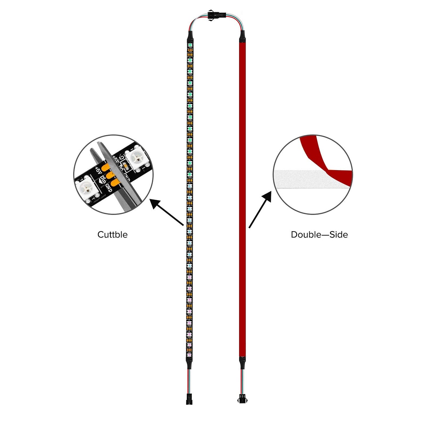 BTF-LIGHTING WS2812B IC PC Light Strip 2PCs 19in Individually Addressable for 5V 3Pin LED Headers for Asus Aura, Gigabyte RGB Fusion, MSI Mystic Light