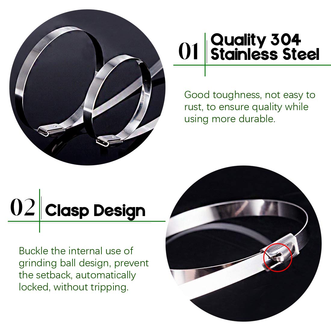 Keadic 30Pcs 14 Inches 304 Stainless Steel Zip Ties Exhaust Wrap Coated Locking, Metal Cable Zip Ties for Computer Wire Harness, Automotive Parts