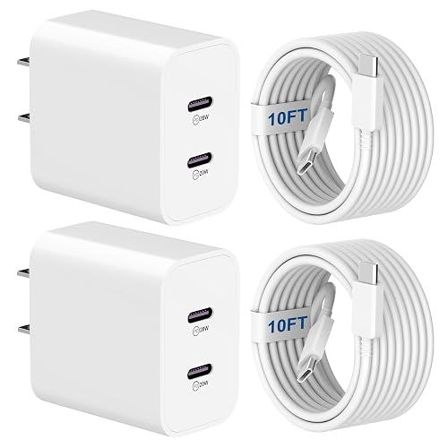 USB C Charger for i-Phone 16 Fast Charging 2-Pack 20W 2in1 Dual Port USB Charger Block with 10FT Long USB C to C Charging Cable for i-Phone 16/16