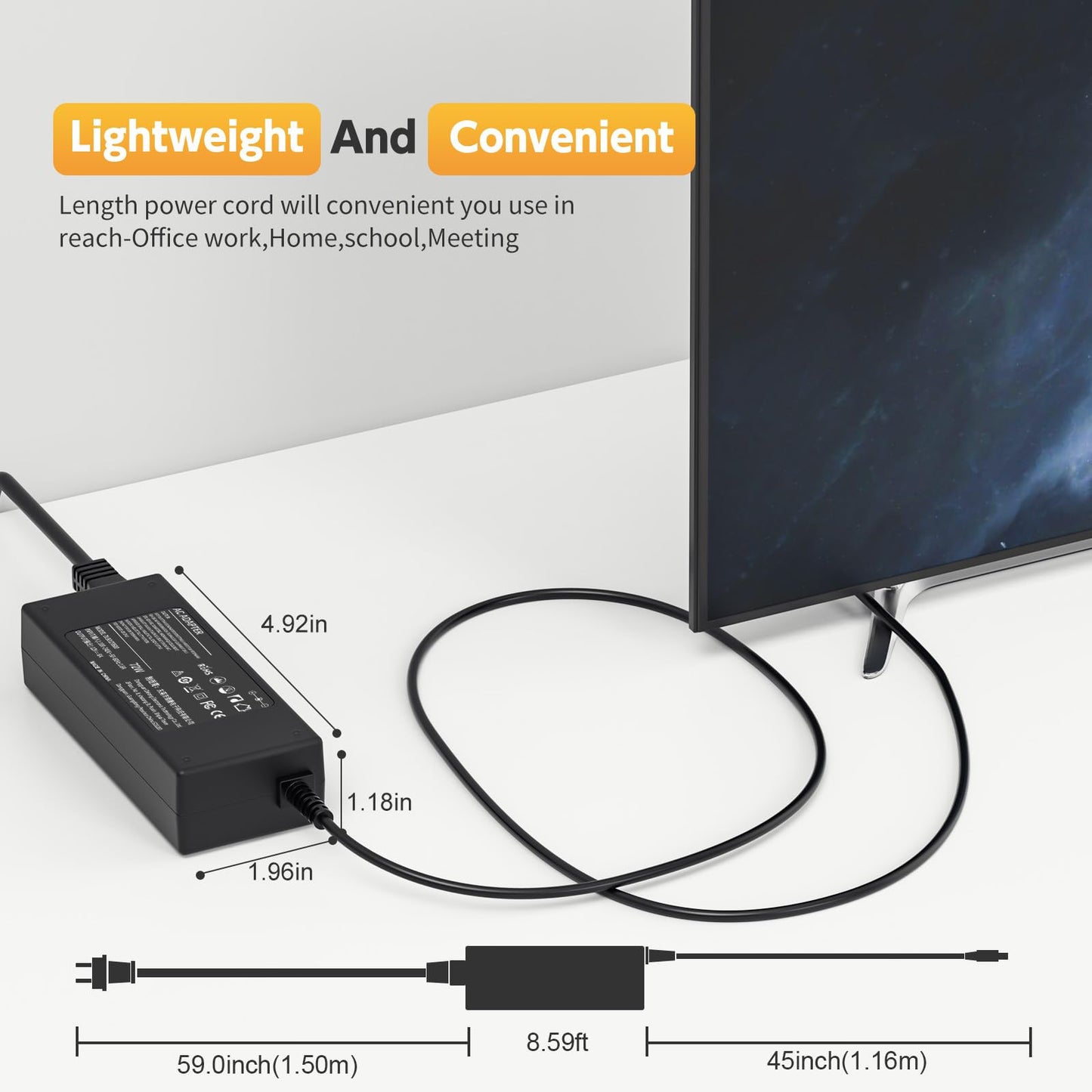 12V Power Cord Compatible with Insignia TV 32" 28" 24" 20" 19", NS-32D312NA15, NS-32D312NA19, NS-32D311NA15, NS-32D220NA16, NS-24ED310NA15…