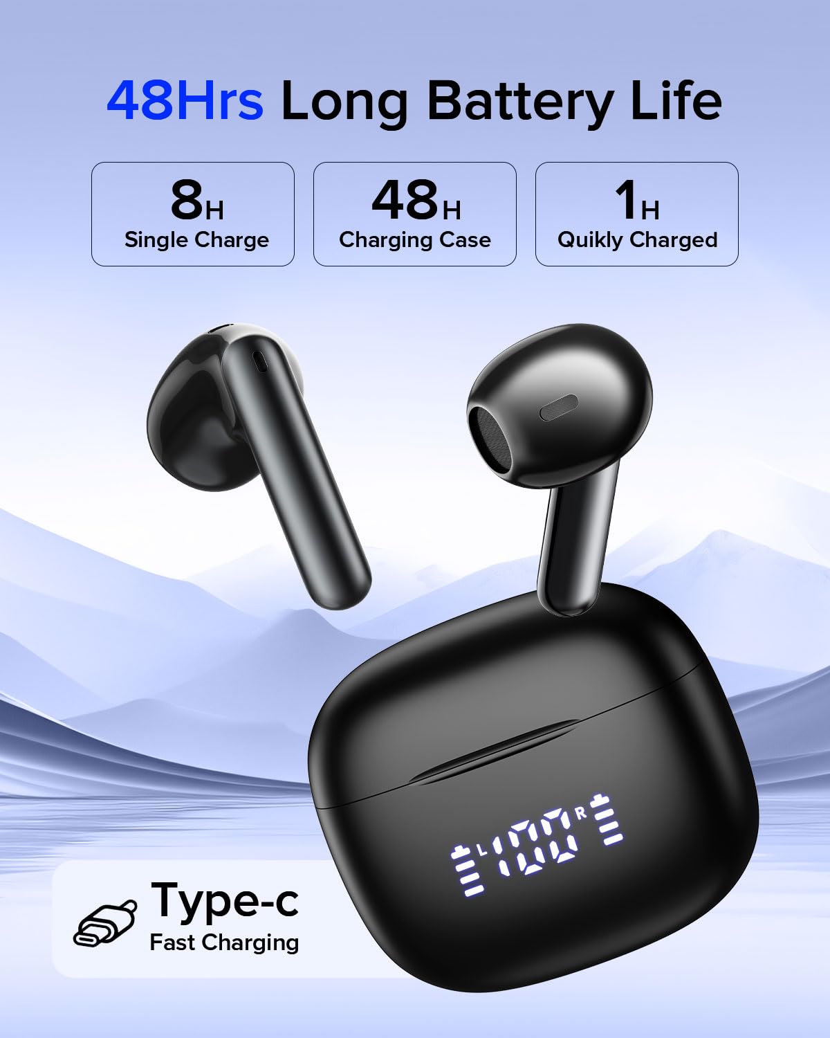 Aiearbu Wireless Earbuds, Bluetooth 5.3 Headphones, 48H LED Display Ear Buds, Bluetooth Earbuds with Noise Cancelling Mic, Hi-Fi Stereo, IP7