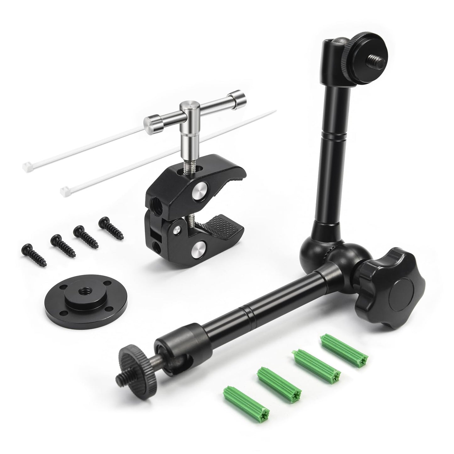 MOKOSE 10 inch Articulating Magic Arm with Super Clamp and Wall Mount Base,Friction Arm Mount for LCD Monitor LED Light Camera Rig