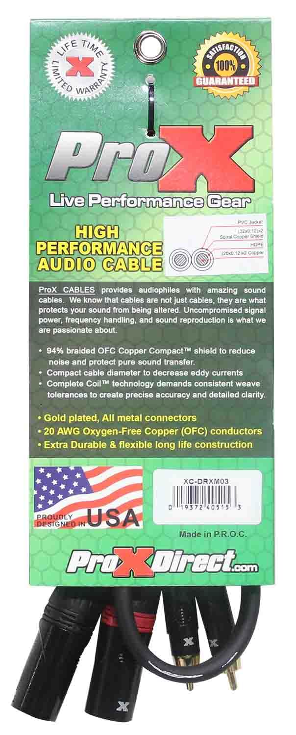 Prox XC-DRXM03 3' Dual RCA-M to XLR3- Unbalanced Audio Cable