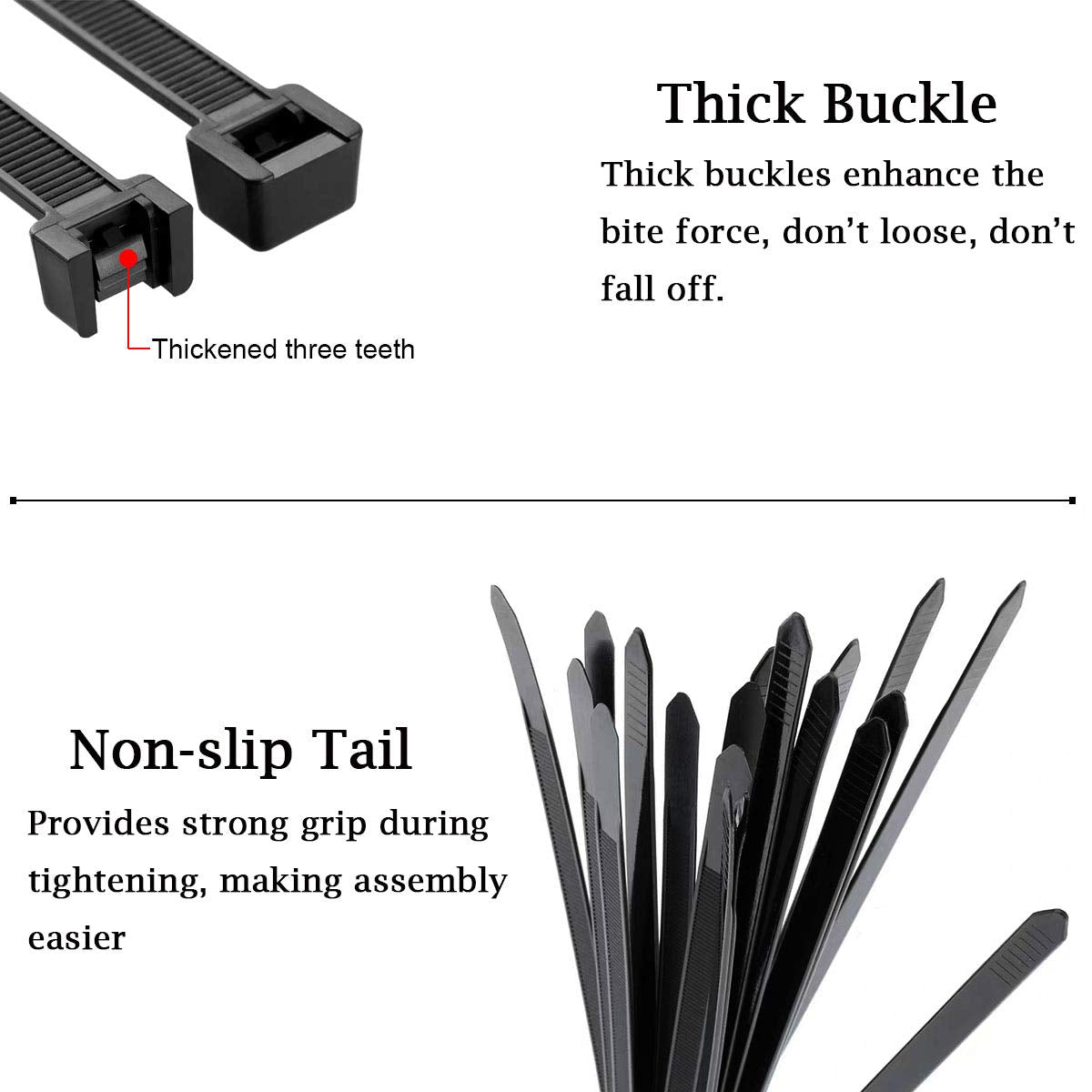 Zip Ties Heavy Duty 16inch 100 Pack, ECRAB Industrial Large Zip Cable Ties 175 Pounds Strong Nylon Self-Locking Outdoor Wire Ties Wraps - Black