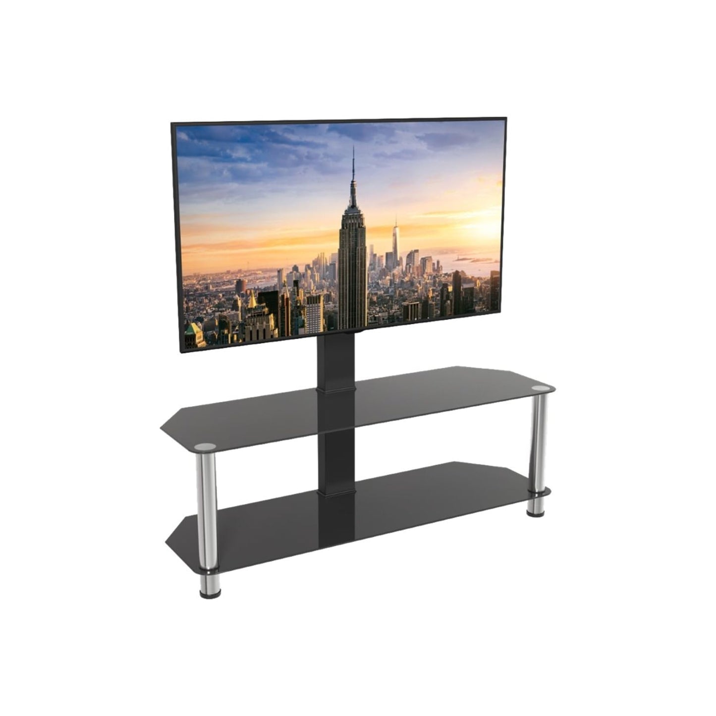 AVF Steel and Glass Stand with TV Mount for TVs up to 65" in Black/Chrome