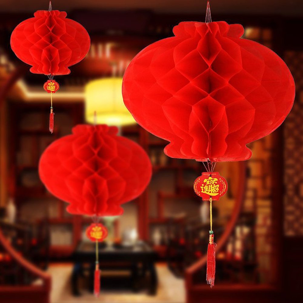 ASIAN HOME Red Honeycomb Nest Paper Lanterns for Chinese Festivals, Weddings, Home Decor (10 Inch, 2 Pack)