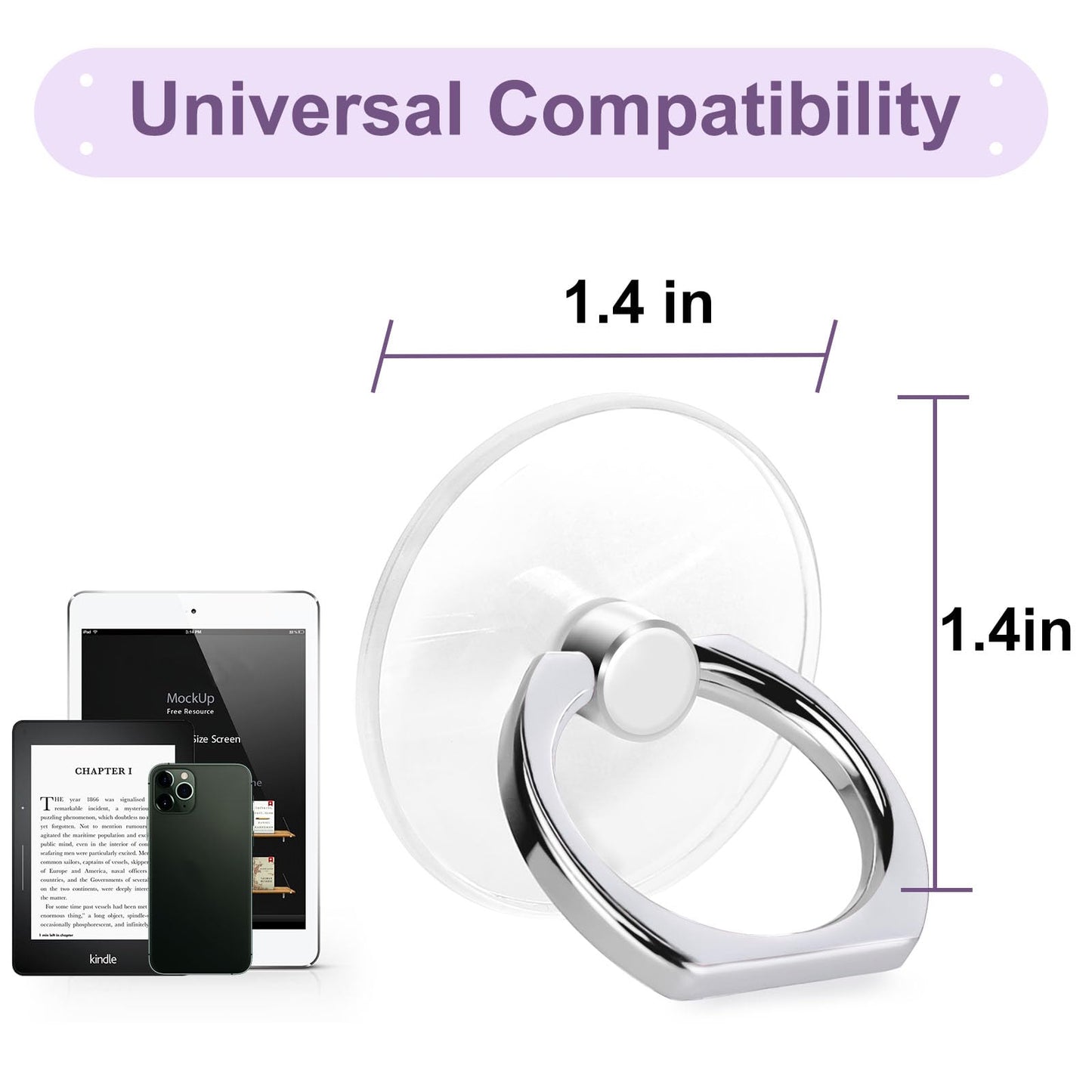 4 Pack Jsoerpay Cell Phone Ring Holder, Transparent Ring Holder 360°Rotation Finger Ring Stand, Clear Cell Phone Kickstand Compatible with Most