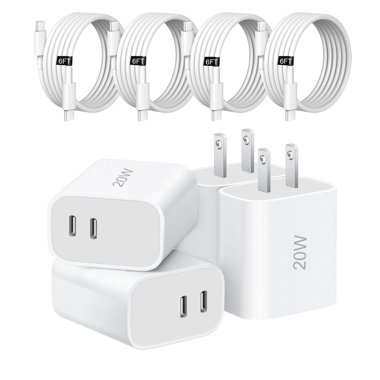Phone Charger Fast Charging,4 Pack 20W Portable Charger with 6FT USB C Cable for iPhone 17/Pro/Pro Max/17 Air/16/16 Pro/16 Pro Max/15/Plus/Pro/Pro Max