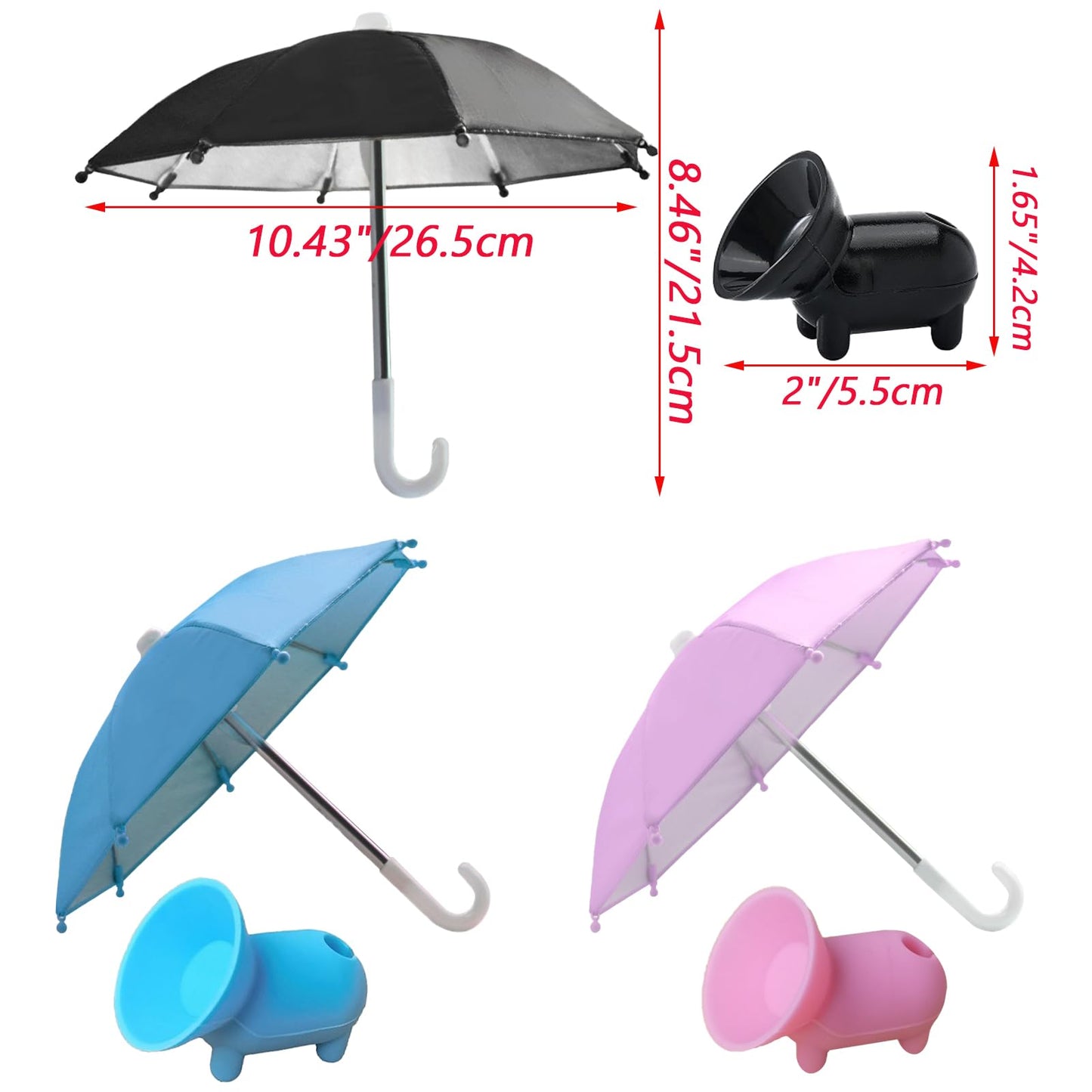 Wzttdm 3 Pcs Phone Umbrella Cell, Phone Umbrella for Sun Shad with Suction Cup Stand, Outdoor Sun Phone Umbrella Mobile Holder for Phone