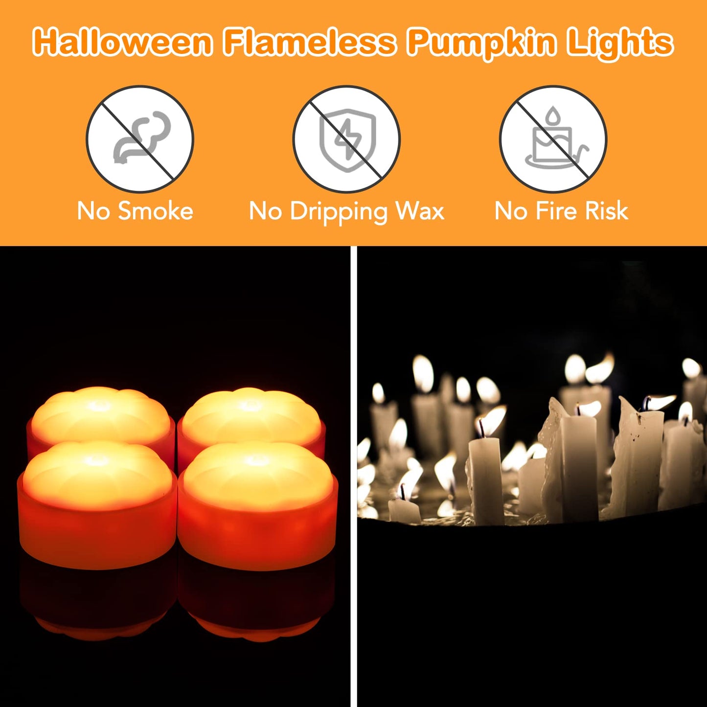 Litake LED Flameless Pumpkin Lights with Remote,Flickering Jack-O-Lantern Lights with Timer,Battery Operated Dimmable Halloween Candle Light