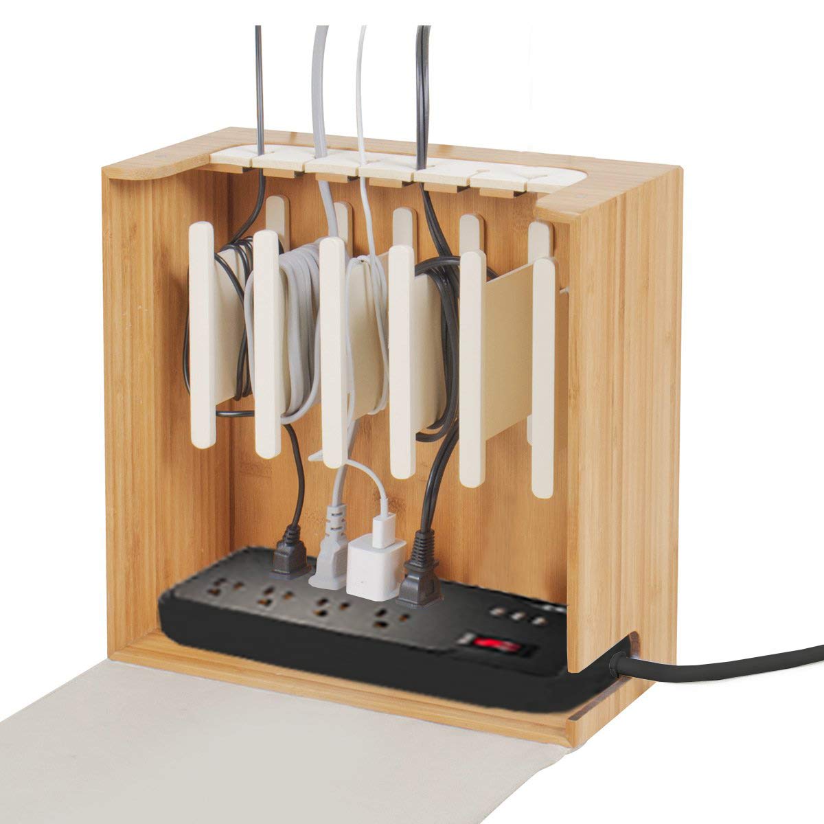 G.U.S. Cord Corral and Cable Organizer with 6-Magnetically Secured Cord Spindles -Zen Collection, Made of Eco-Friendly Bamboo (Power Not Included)