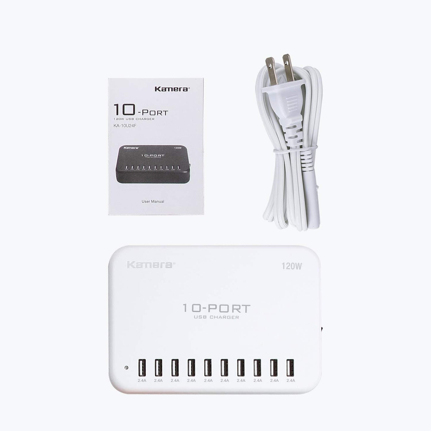 USB Charging Station 120W 24A 10-Port International Charger Hub for Multiple Devices iPhone XR XS 8/7/6s/6 Plus/5S, iPad Pro/Air2/ Mini, Galaxy