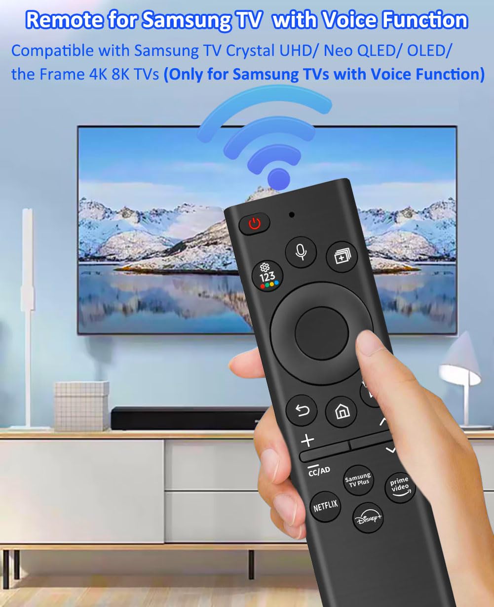 Voice Replacement Remote Control for All Samsung TV, Compatible for All Samsung TV Crystal UHD/Neo QLED/OLED/The Frame 4K 8K Smart TVs, 4 Shortcut