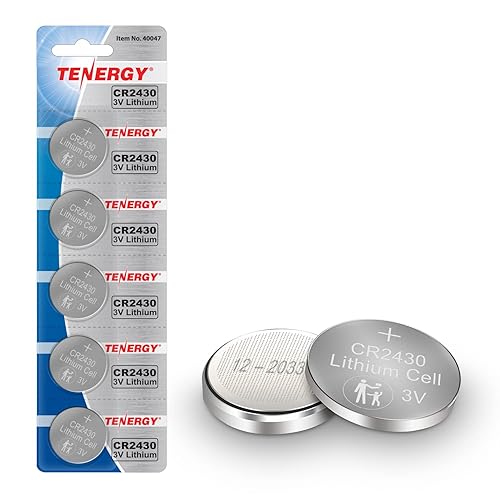 Tenergy CR2430 Battery, 3V Lithium Coin Battery for Car Key Fob, Car Remote, Calculators, Thermometers and More, 5 Count