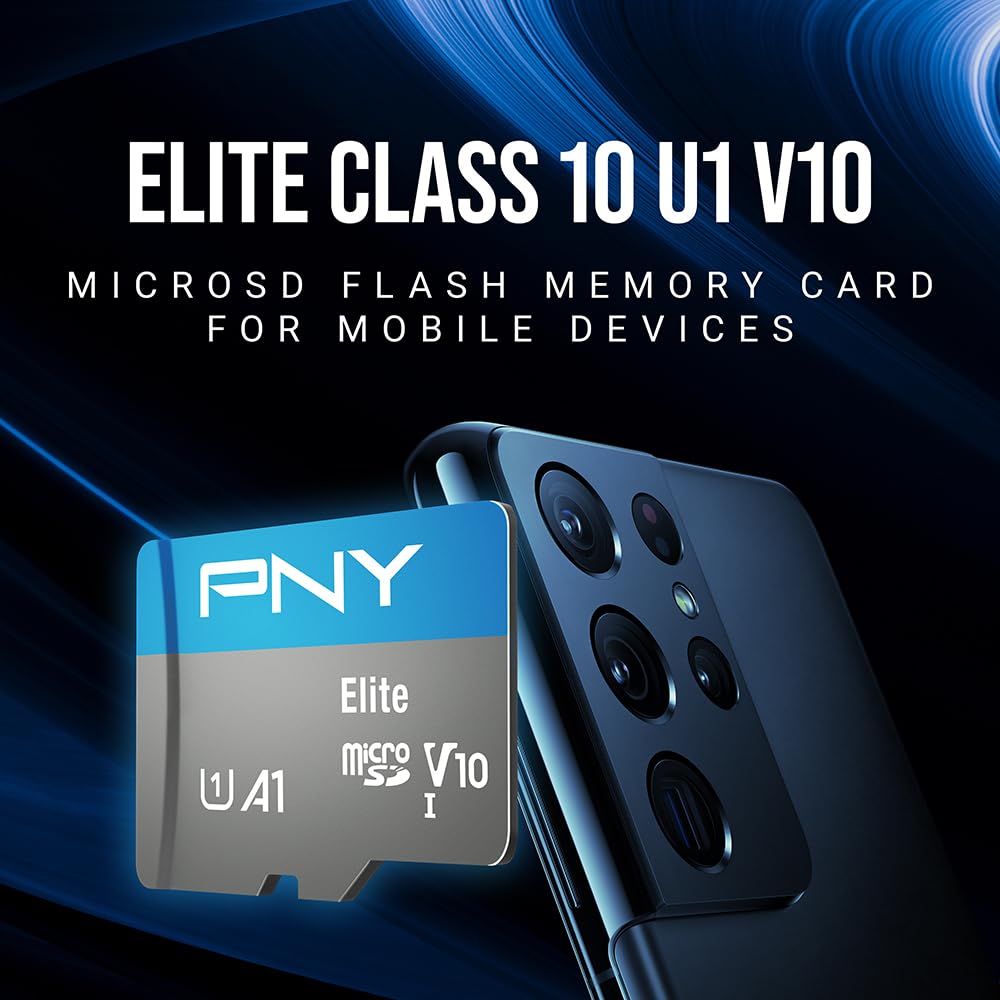 PNY 128GB Elite™ Mobile Accessories Class 10 U1 V10, A1 microSDXC Flash Memory Card for Mobile Devices - 100MB/s, Full HD, UHS-I, Micro SD 5-Pack