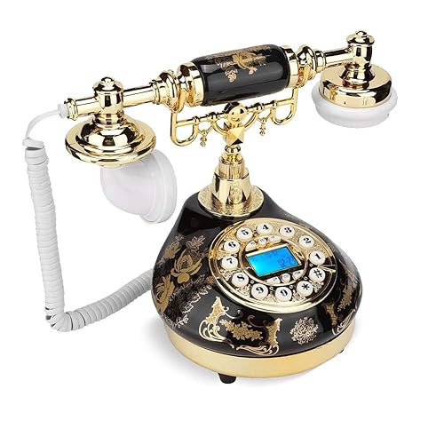 Antique Phone, Retro Ceramic Gold Flower Pattern Old Classic Landline Telephone with Dual/DTMF System Caller ID Backlit Display for Office Home Living