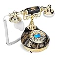 Antique Phone, Retro Ceramic Gold Flower Pattern Old Classic Landline Telephone with Dual/DTMF System Caller ID Backlit Display for Office Home Living