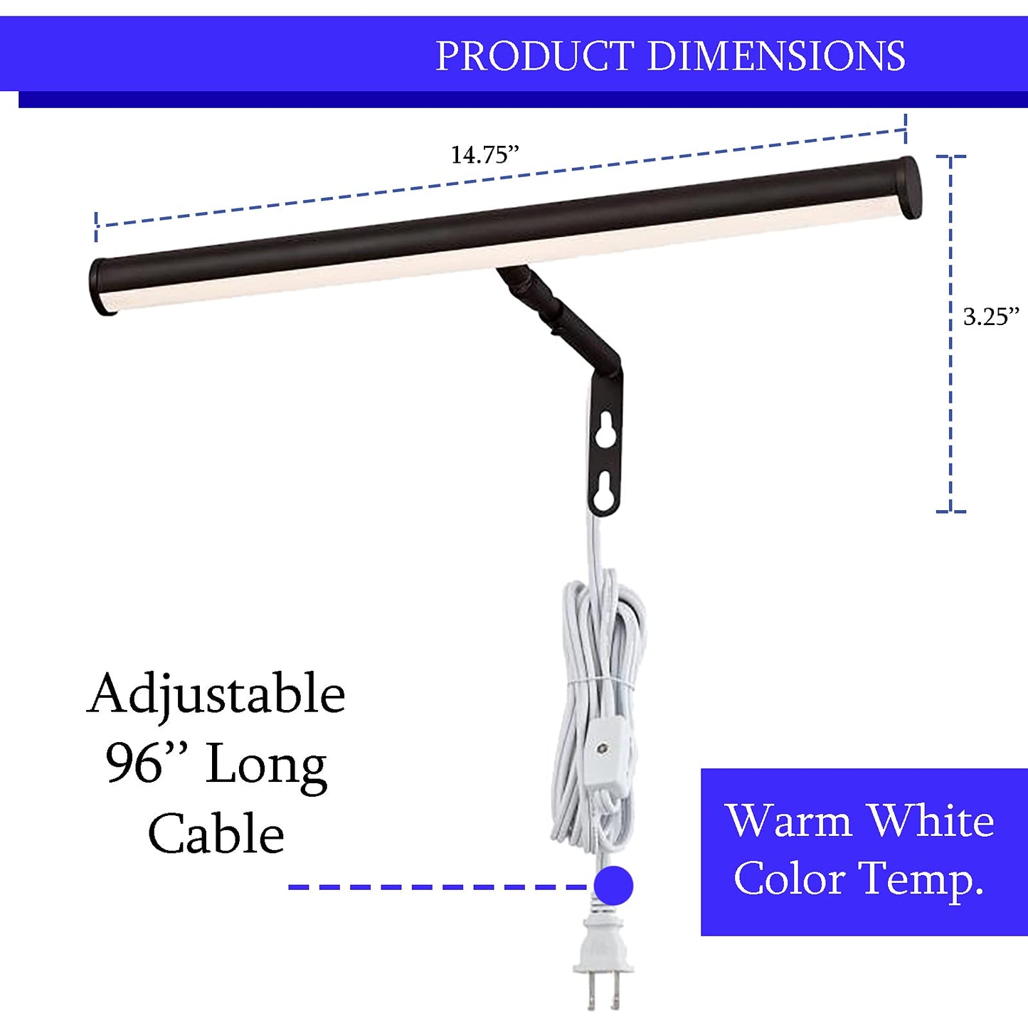 Ciata Picture Light, Picture Frame Light, 14-Inches Integrated LED Art Light, 3000K, 4 Watt (40W Eqv) Metal Picture Lights for Wall, Artwork Light