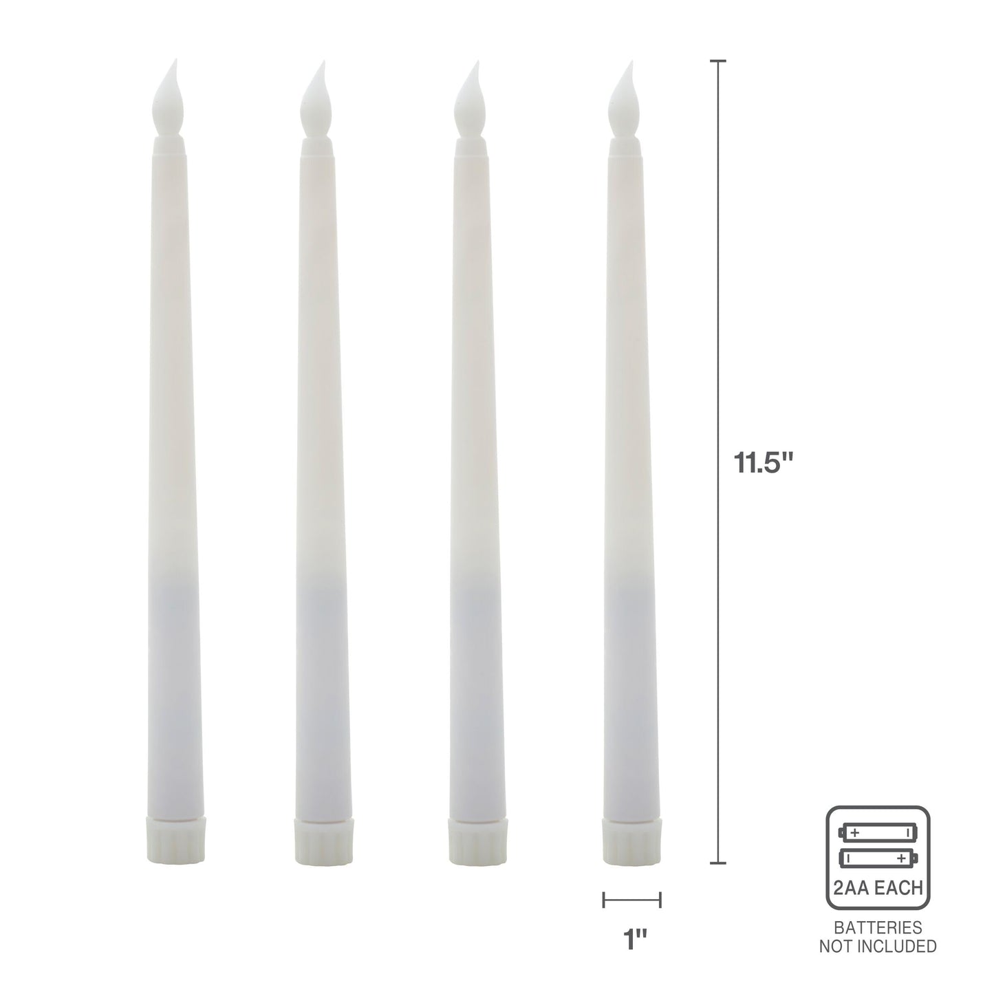 Mikasa LED Taper Candles, Flameless Candles, Set of 4, 11.8 Inch, White