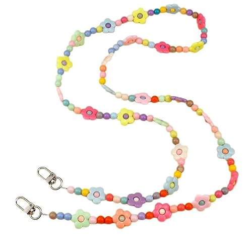 ARFUKA Colorful Flower Acrylic Bead Phone Lanyard Crossbody Anti-Theft Phone Chain Strap, Fits All Phone Cases, Stylish Daily Phone Accessory