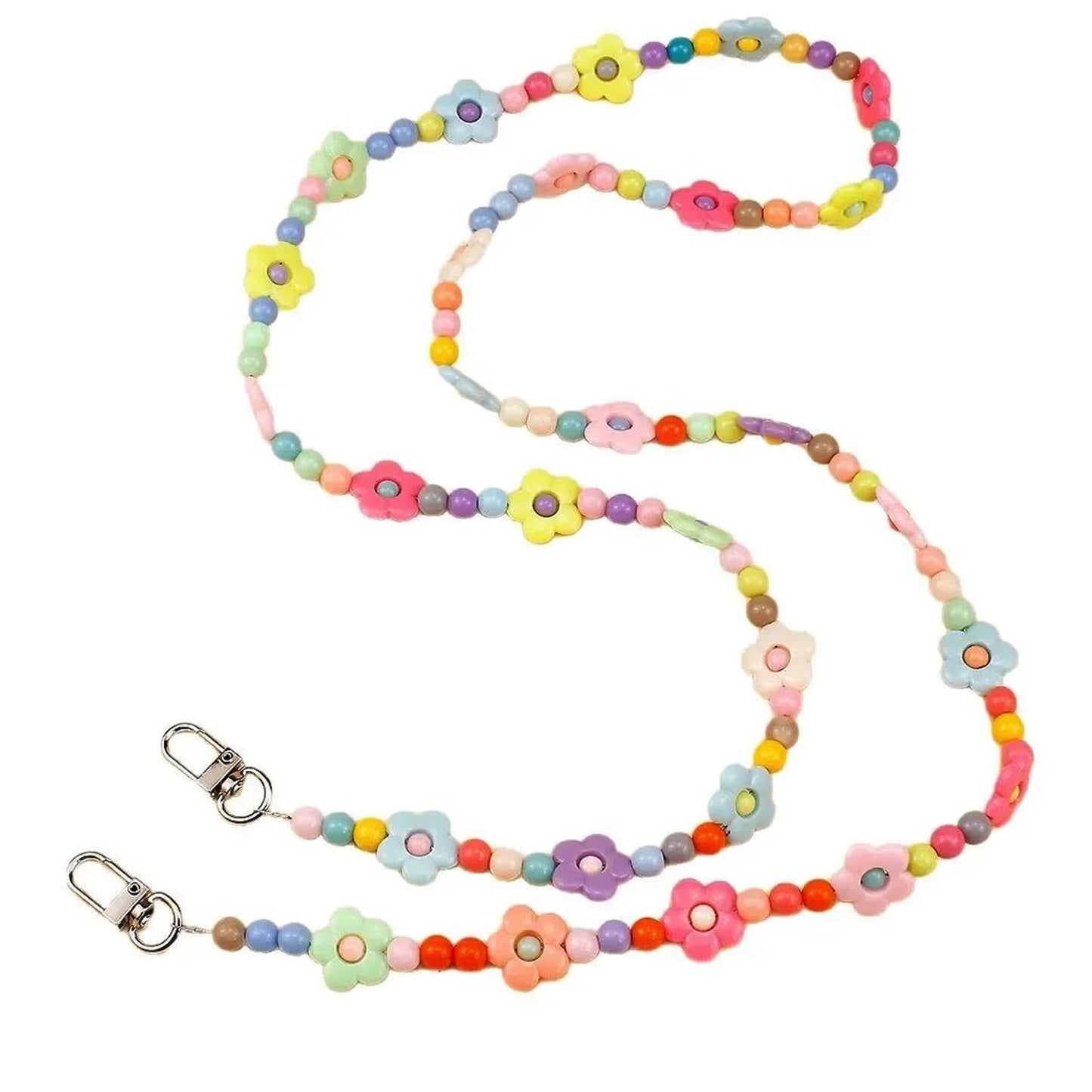 ARFUKA Colorful Flower Acrylic Bead Phone Lanyard Crossbody Anti-Theft Phone Chain Strap, Fits All Phone Cases, Stylish Daily Phone Accessory