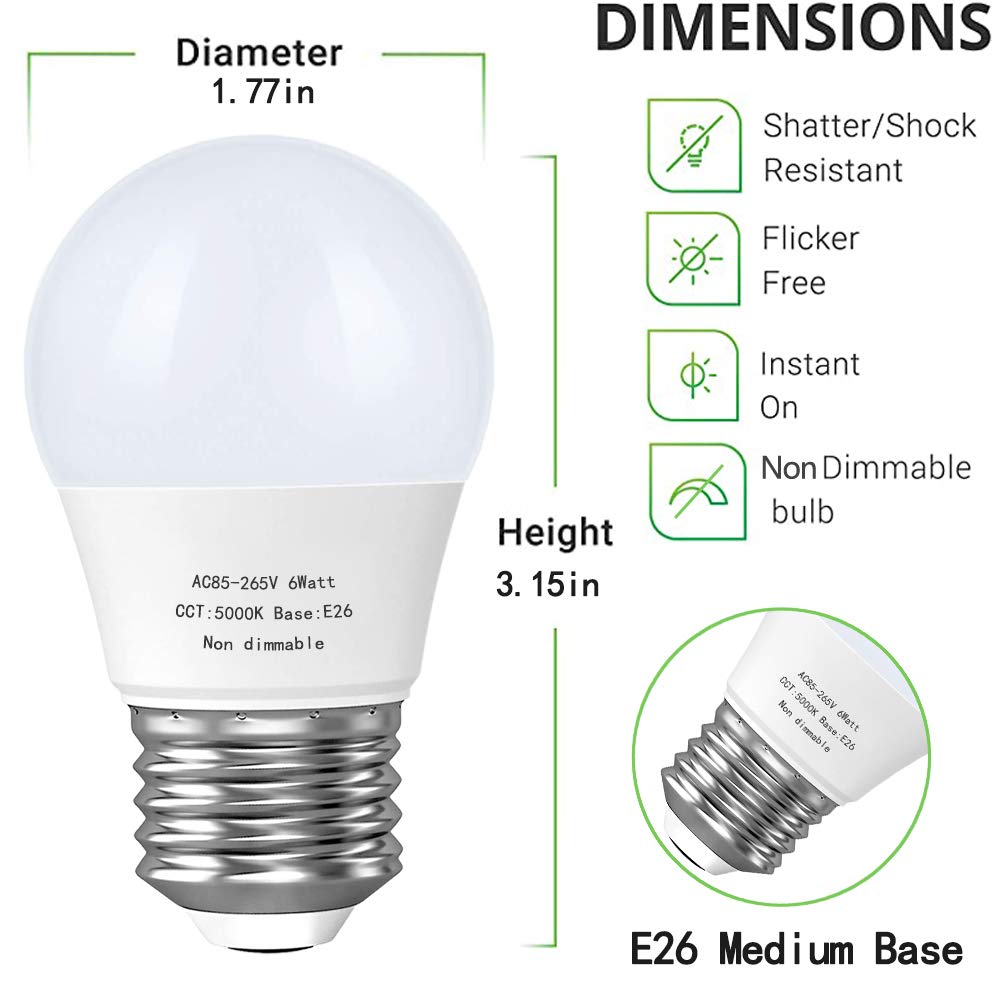GOSCHE E26 A15 LED Appliance Bulbs, 60W Equivalent, 5000K Daylight, 6 Pack