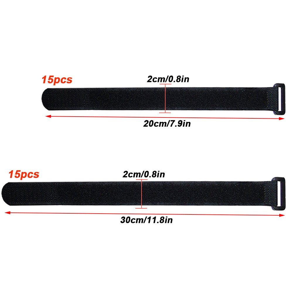 FULARR 30Pcs Cable Straps, Reusable Cable Ties & Cinch Strap Set, Multipurpose Hook and Loop Straps Fastener, Cable Storage Organizer, 2 Different