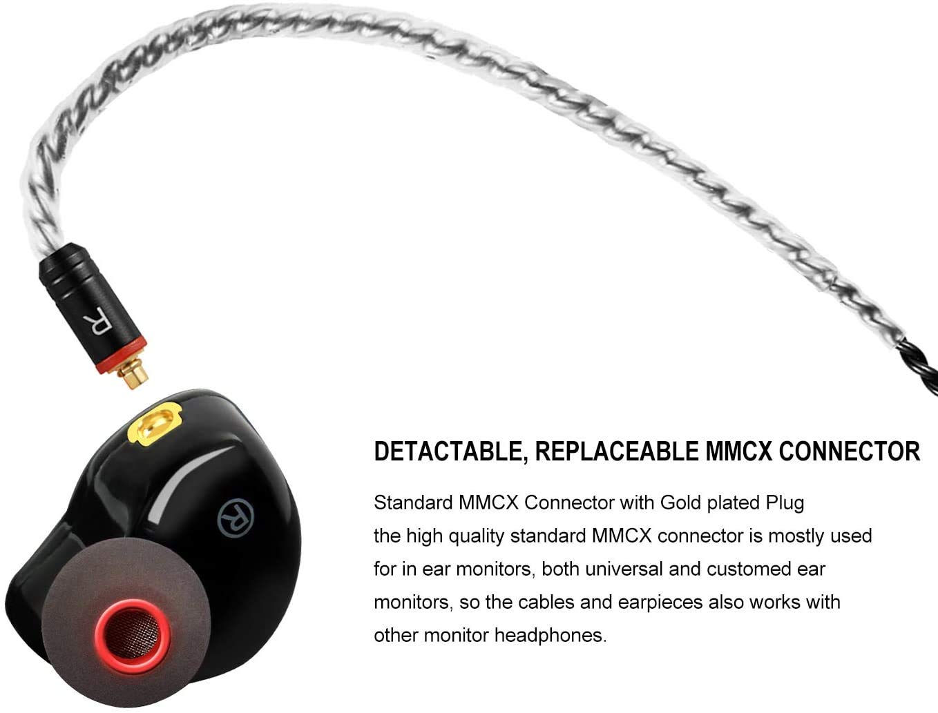 DEMAKE in Ear Monitor with Detachable 3.5mm Cable, with Mic