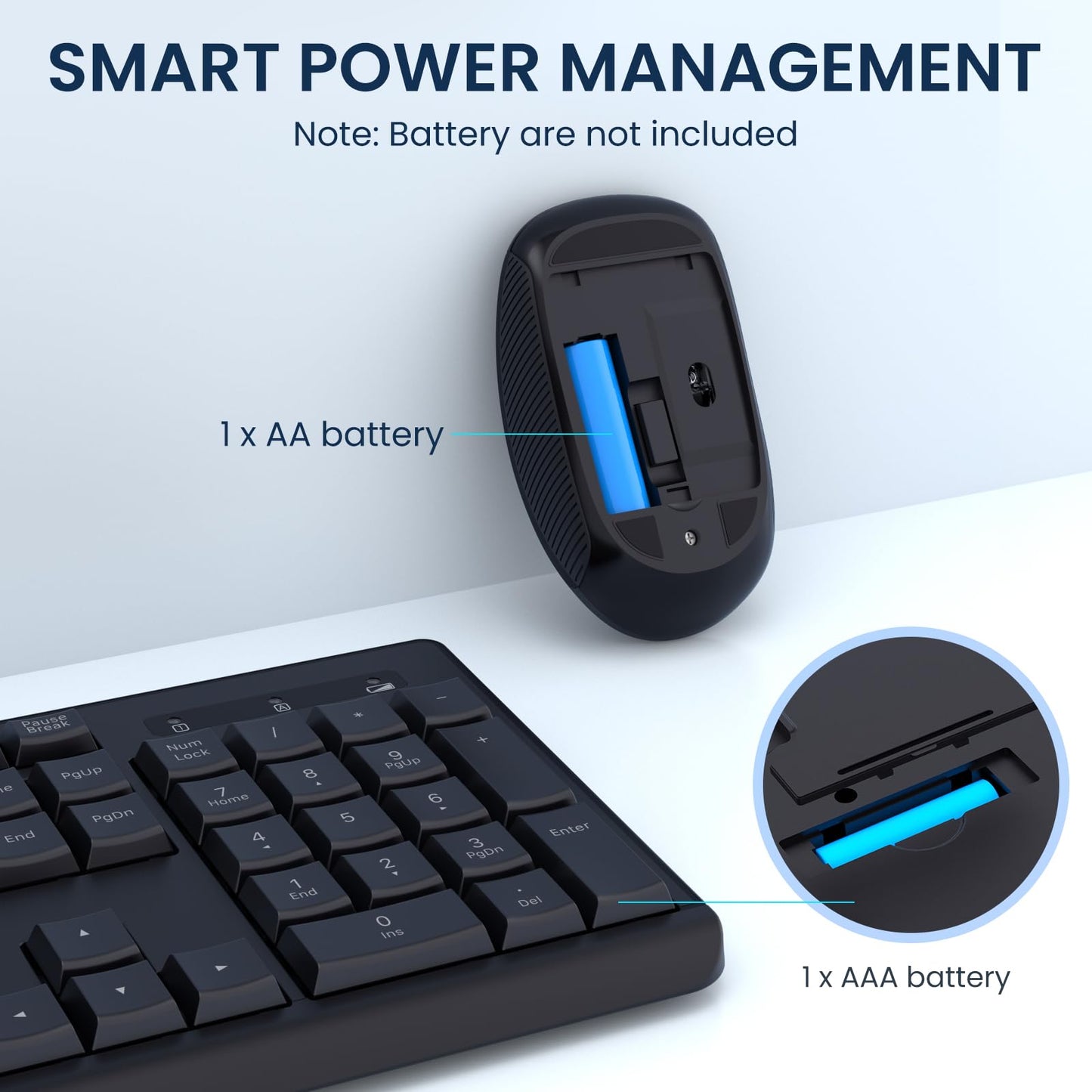 Wireless Keyboard and Mouse Combo, COLIKES 2.4G USB Cordless Mouse and Keyboard, 3 Level DPI Slim Ergonomic, Responsive Plug & Play for Computer