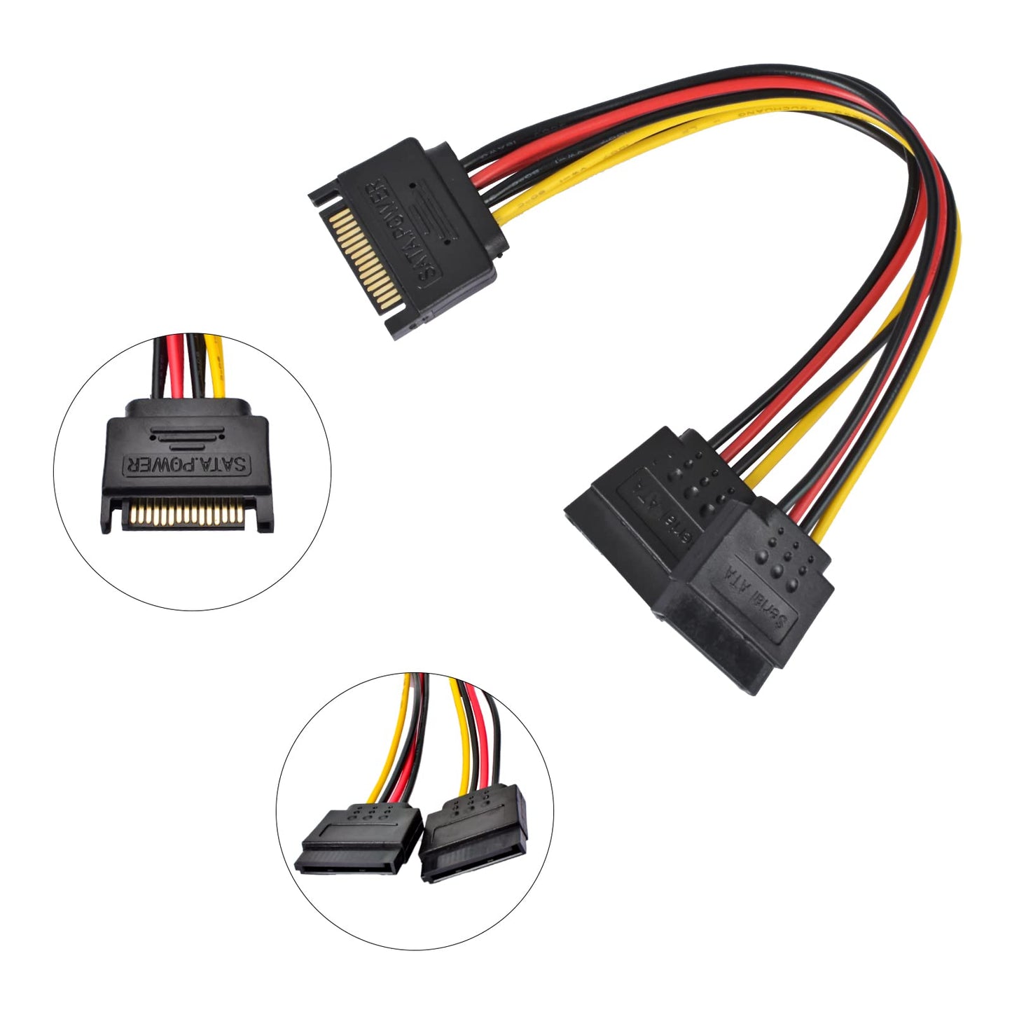 AccEncyc 3 Pack SATA Power Splitter - 15 Pin Extension Cable, 9.8 Inch, Supports HDD & SSD