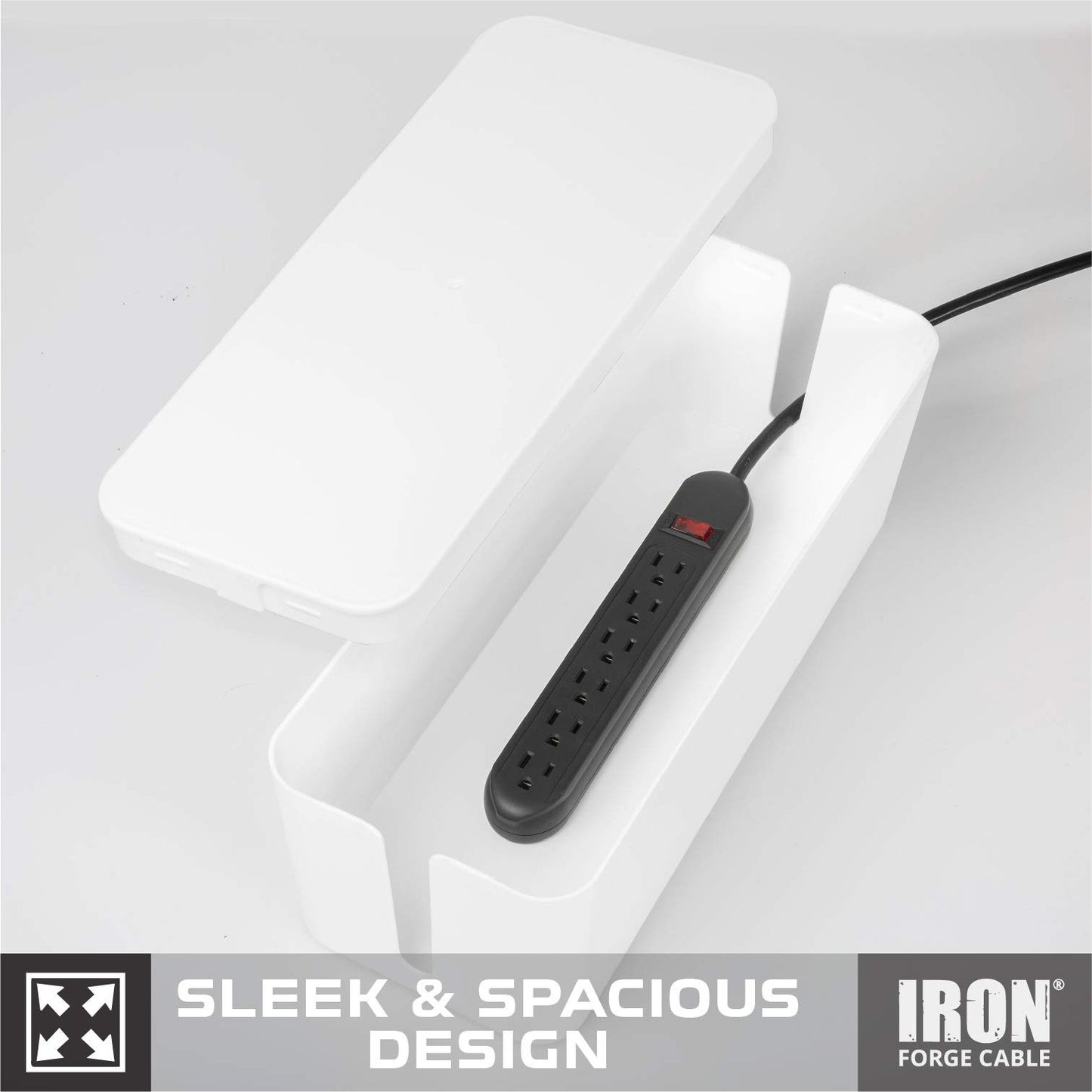 Iron Forge Cable Cable Management Box, 2 Pack - White Cord Organizer and Hider for Wires, Power Strips, Surge Protectors & More - Includes Sleeve