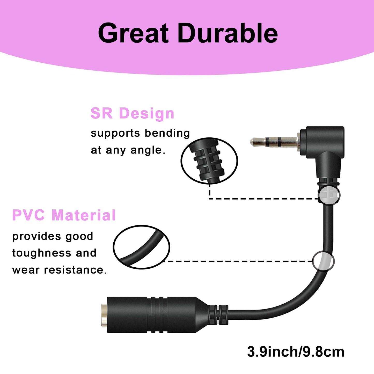 Weatwo 2.5mm Male to 3.5mm Female Adapter, 3.9inch Headphone Audio Cable 90 Degree Right Angle Connector Cord for Headset Earphone to Telephone