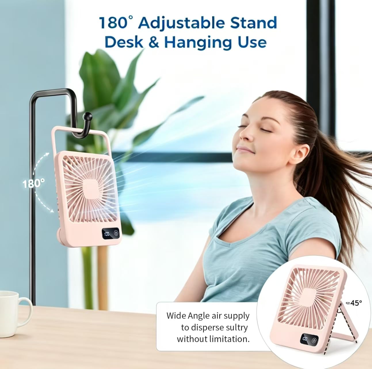 LeapVerse Portable Desk Fan, 3000mAh Battery Operated Personal Fan with 5 Wind Speeds, 180° Adjustable Foldable Small Table Fan, Ultra Quiet Type-C
