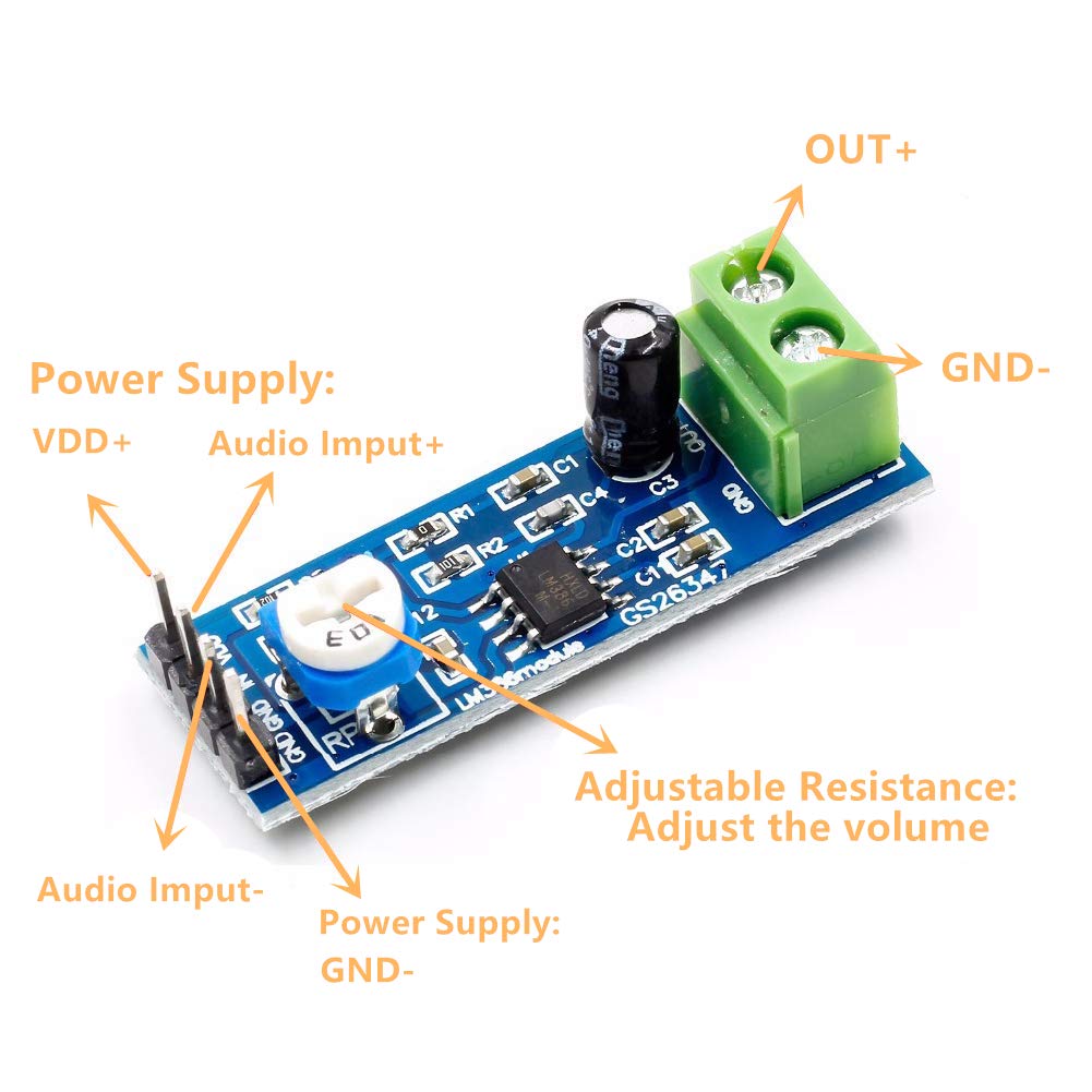 Ganasome 2Pcs LM386 Audio Amplifier Module, 200x Gain Adjustable, 5V-12V DC, for Arduino Projects