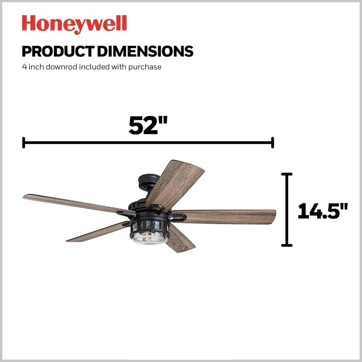 Honeywell Bonterra Ceiling Fan with LED Edison Light, Matte Black, 52 In