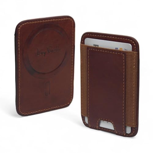 Tony Perotti MagSafe Card Holder - Italian Leather Magnetic Card Holder for iPhone 12-16, Bullhide Wallet Holds 6 Cards, Rounded Edges, Slim MagSafe