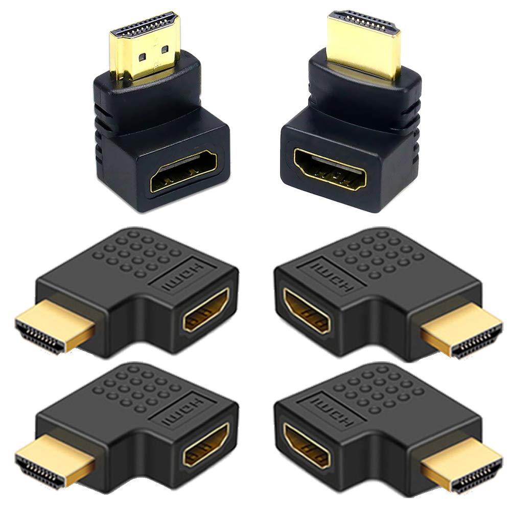 6Pack 3D and 4K HDMI Angled Adapter Combo 2 Pcs 90 and 270 Degree 4 Pcs Vertical Flat Left and Right 90 Degree Male to Female HDMI Adapter TV