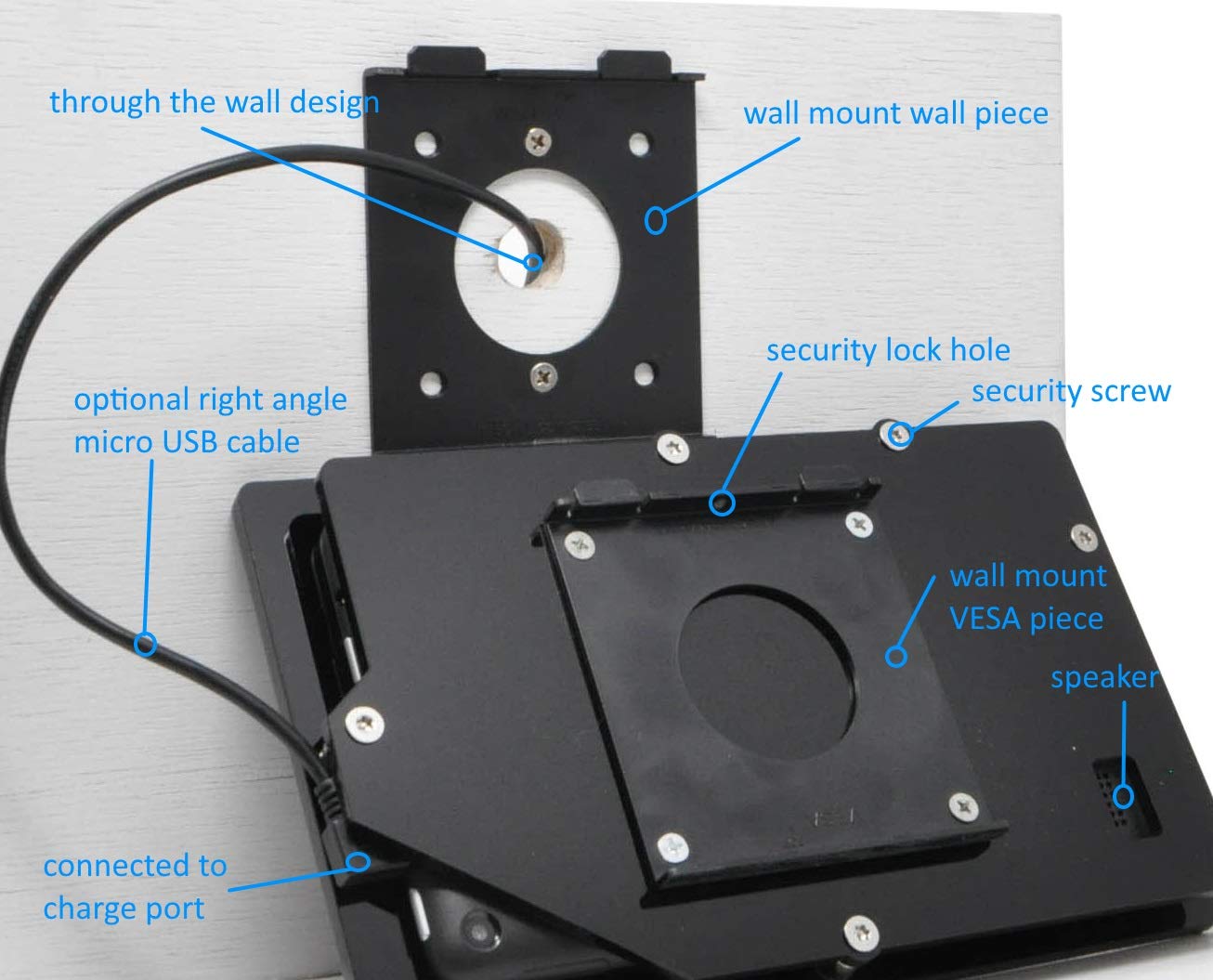 TABcare Anti-Theft Low Profile Light Duty VESA 75mm Mini Wall Mount Kit (Black)