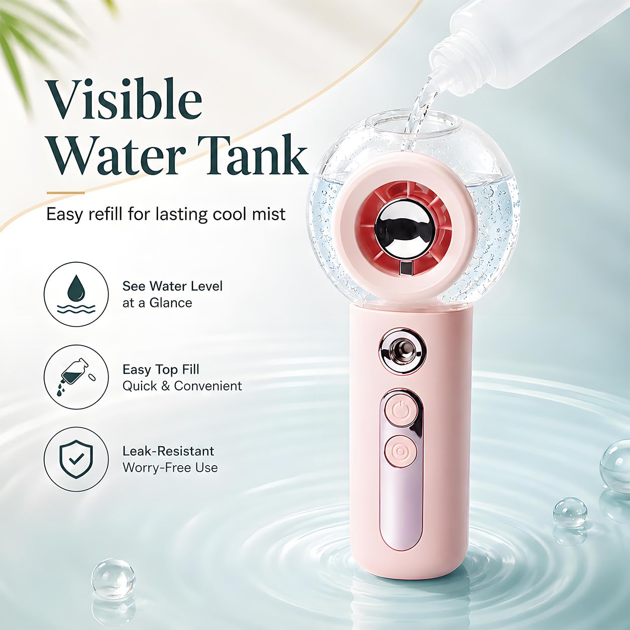 W-JIAJIEBTH Portable Handheld Mist Fan, 2000mAh Rechargeable Mini Fan with 4 Wind Speeds, Water Tank, Fine Mist Spray, USB-C Charging, Compact