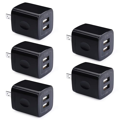 USB Wall Plug,GiGreen 2.1A Dual Port USB Power Block Quick Charger Plug Cubes 5 Pack Compatible iPhone 17 Pro Max/Air/16/15/14/13/12/11,Samsung Galaxy