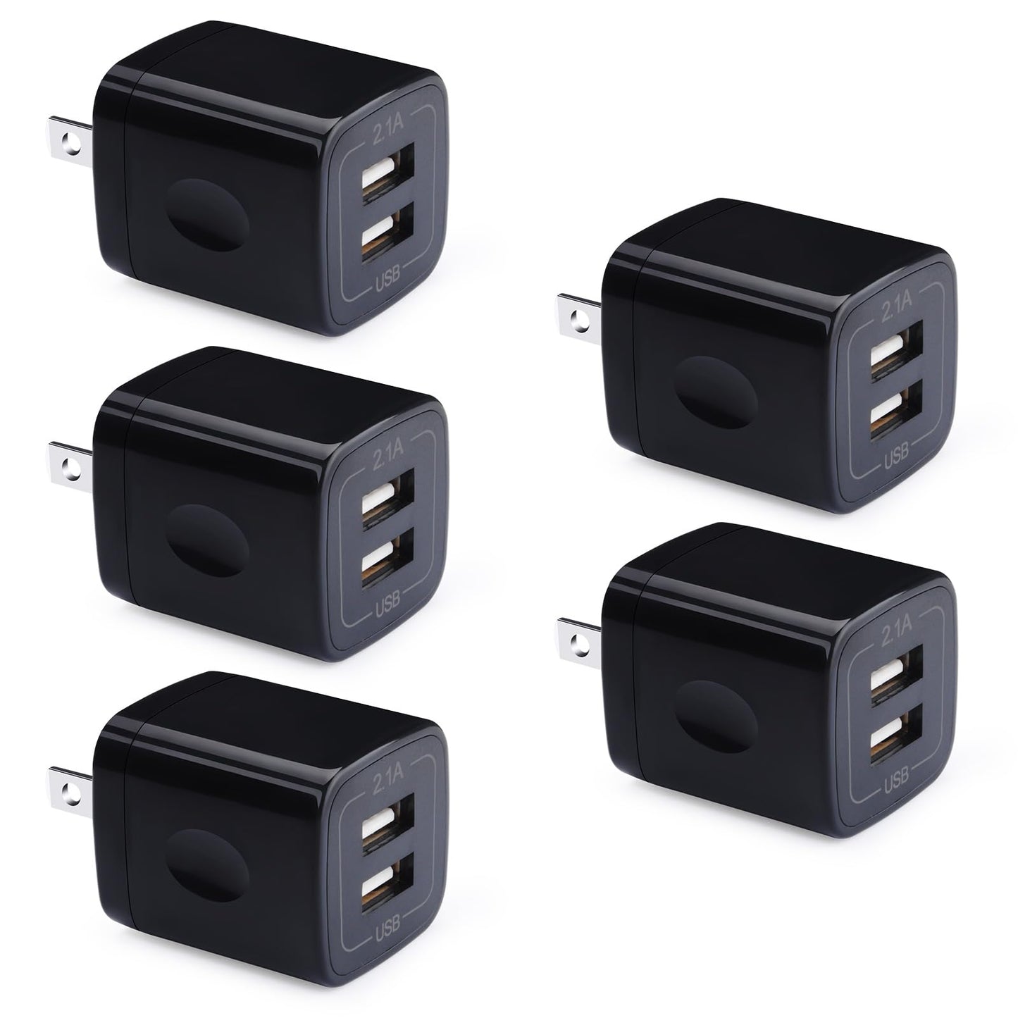 USB Wall Plug,GiGreen 2.1A Dual Port USB Power Block Quick Charger Plug Cubes 5 Pack Compatible iPhone 17 Pro Max/Air/16/15/14/13/12/11,Samsung Galaxy