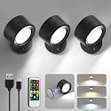 Lightbiz LED Wall Mounted Lights 3 Pcs with Remote, Wall Sconces Lamp 3000mAh Rechargeable Battery Operated, 3 Color Temperatures & Dimmable Magnetic