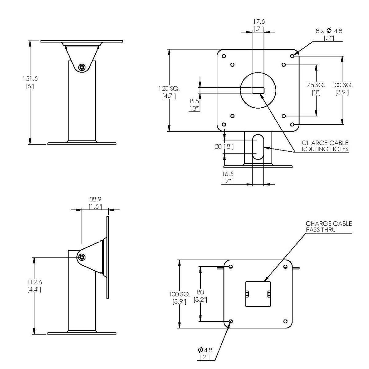 TABcare 180 Tilting 360 Rotating Metal Mount Support 75x75 100x100 VESA Used as Desktop Stand or Wall Mount(Black)