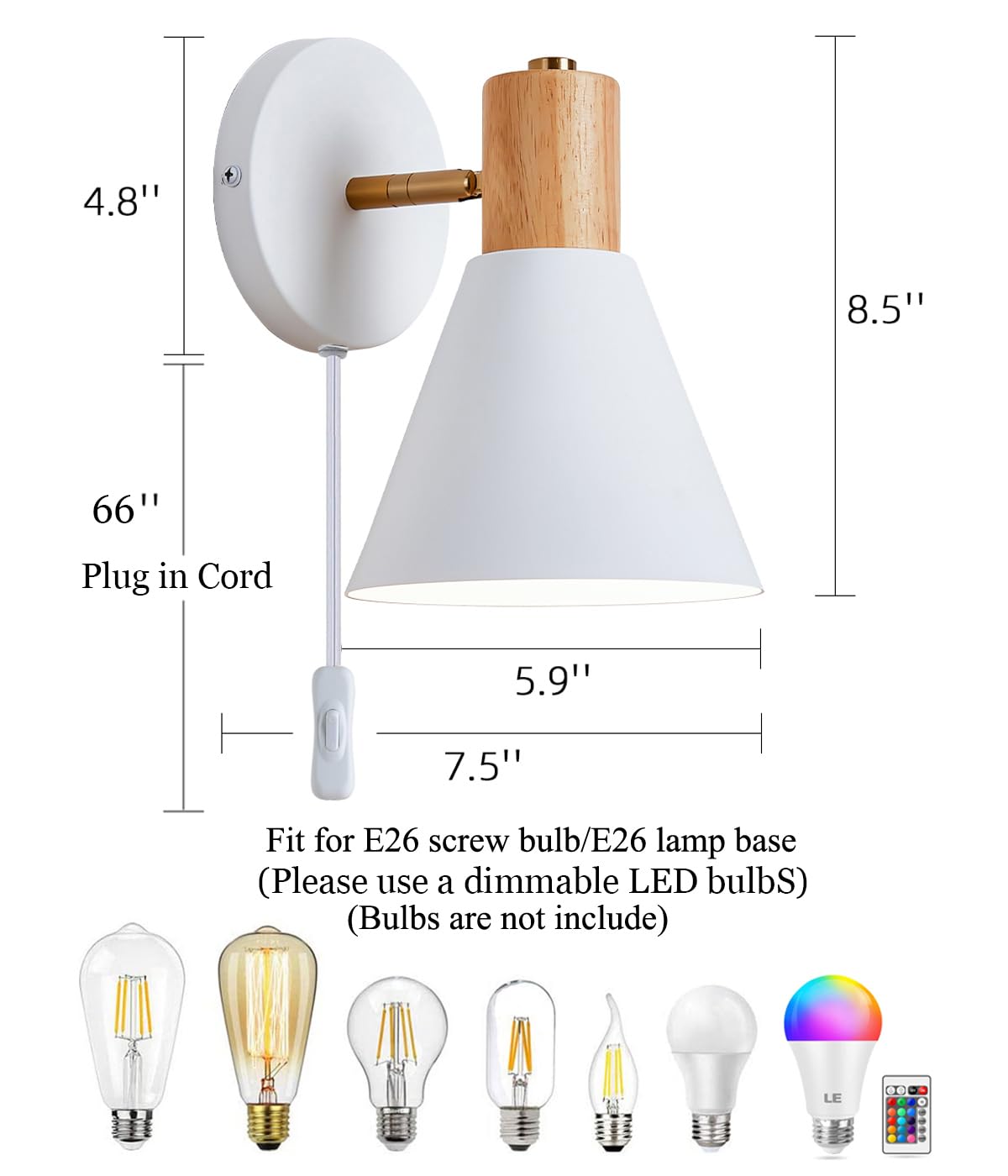 Vechoicy Plug in Wall Sconces Lighting Fixture, Wooden Adjustable Bedside Wall lamp for Industrial Bedroom, Living Room Bathroom Sink Lighting (1