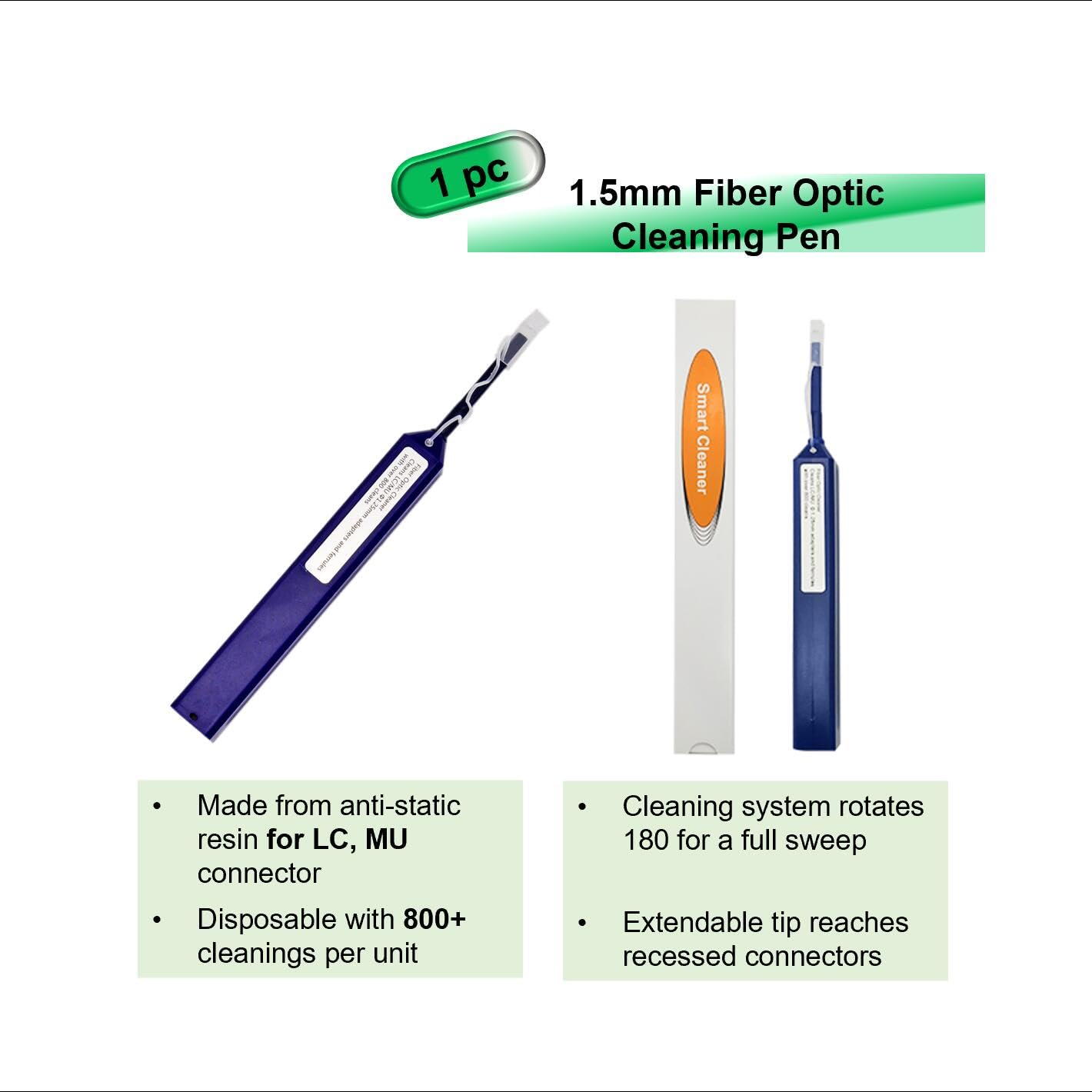 QIIRUN Fiber Optic Cleaning Kit - Fiber Cleaner for FC SC ST LC Connector, FTTH Fiber Cleaning Cassette (550+ Cleans), 1.25mm & 2.5mm Fiber Optic