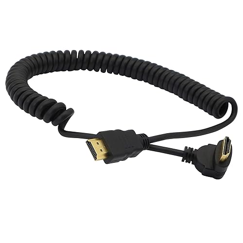 PNGKNYOCN Right Angle HDMI Coiled Cable, 270 Degree Upward Angle Male to Male Spring Spiral Cable for Camera, Monitor