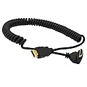 PNGKNYOCN Right Angle HDMI Coiled Cable, 270 Degree Upward Angle Male to Male Spring Spiral Cable for Camera, Monitor